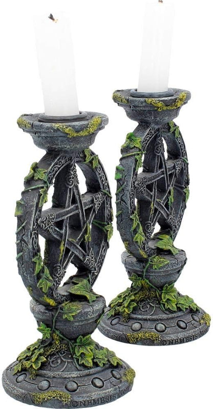 Nemesis Now Wiccan Pentagram Candlesticks Set of Two Candle Holder 15cm, Resin, Black, Pentagram Design, Gothic Dining Room Decor, Gothic Romance Gift, Cast in the Finest Resin, Expertly Hand-Painted