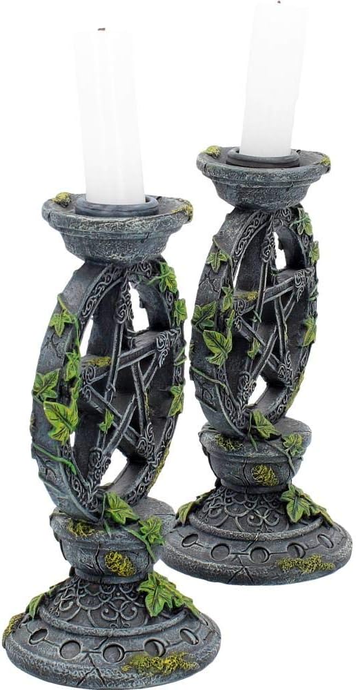 Nemesis Now Wiccan Pentagram Candlesticks Set of Two Candle Holder 15cm, Resin, Black, Pentagram Design, Gothic Dining Room Decor, Gothic Romance Gift, Cast in the Finest Resin, Expertly Hand-Painted