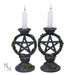 Nemesis Now Wiccan Pentagram Candlesticks Set of Two Candle Holder 15cm, Resin, Black, Pentagram Design, Gothic Dining Room Decor, Gothic Romance Gift, Cast in the Finest Resin, Expertly Hand-Painted