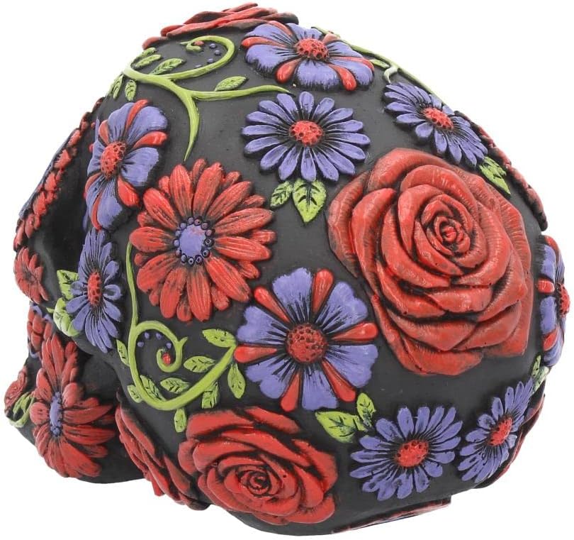 Nemesis Now B3621J7 Resin Skull with Traditional Floral Decorations, Black, 18 cm, One Size