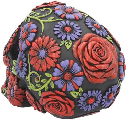 Nemesis Now B3621J7 Resin Skull with Traditional Floral Decorations, Black, 18 cm, One Size