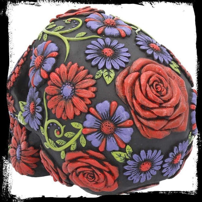 Nemesis Now B3621J7 Resin Skull with Traditional Floral Decorations, Black, 18 cm, One Size