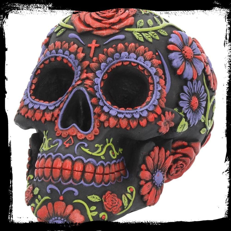 Nemesis Now B3621J7 Resin Skull with Traditional Floral Decorations, Black, 18 cm, One Size
