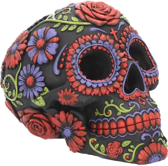 Nemesis Now B3621J7 Resin Skull with Traditional Floral Decorations, Black, 18 cm, One Size