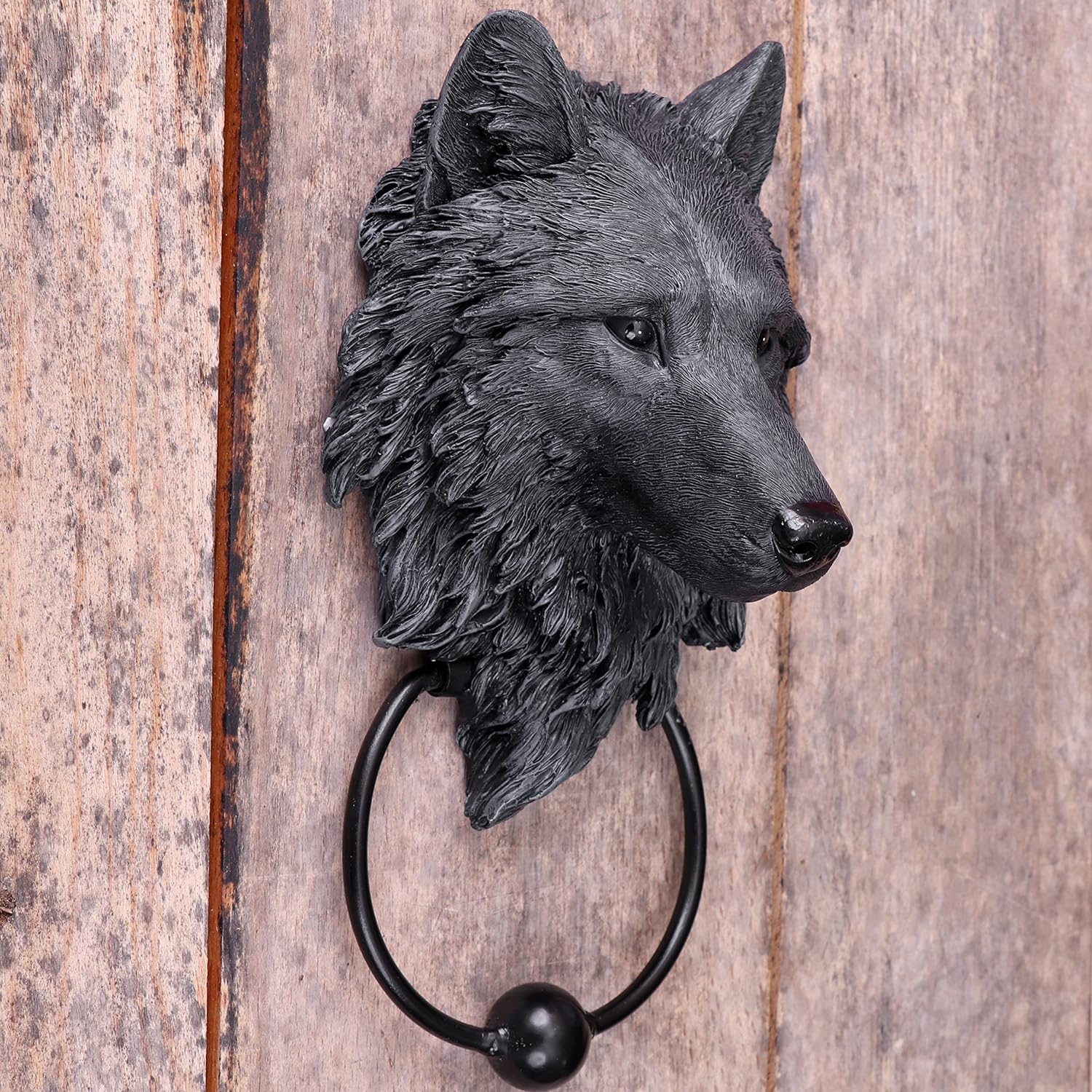 Dark Guardian Wolf Black Canine Door Knocker