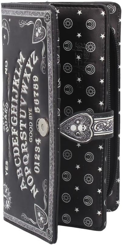 Nemesis Now Spirit Board Embossed Ouija Purse 19cm, PU Leather, Black, Classic Black and White Spirit Board Pattern, Magical and Stylish, Beautiful Embossed Detailing