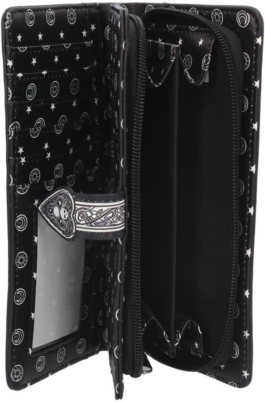 Nemesis Now Spirit Board Embossed Ouija Purse 19cm, PU Leather, Black, Classic Black and White Spirit Board Pattern, Magical and Stylish, Beautiful Embossed Detailing