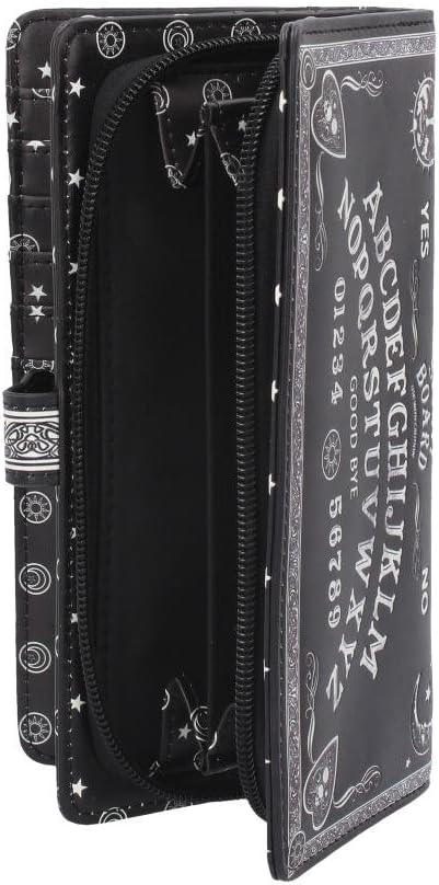 Nemesis Now Spirit Board Embossed Ouija Purse 19cm, PU Leather, Black, Classic Black and White Spirit Board Pattern, Magical and Stylish, Beautiful Embossed Detailing