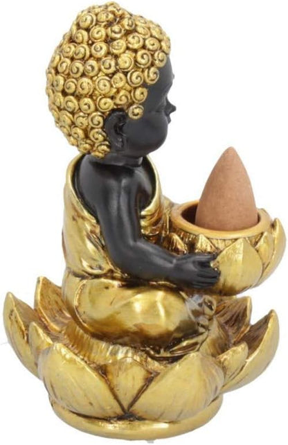 Black & Gold Baby Buddha Backflow Incense Burner 10.3Cm