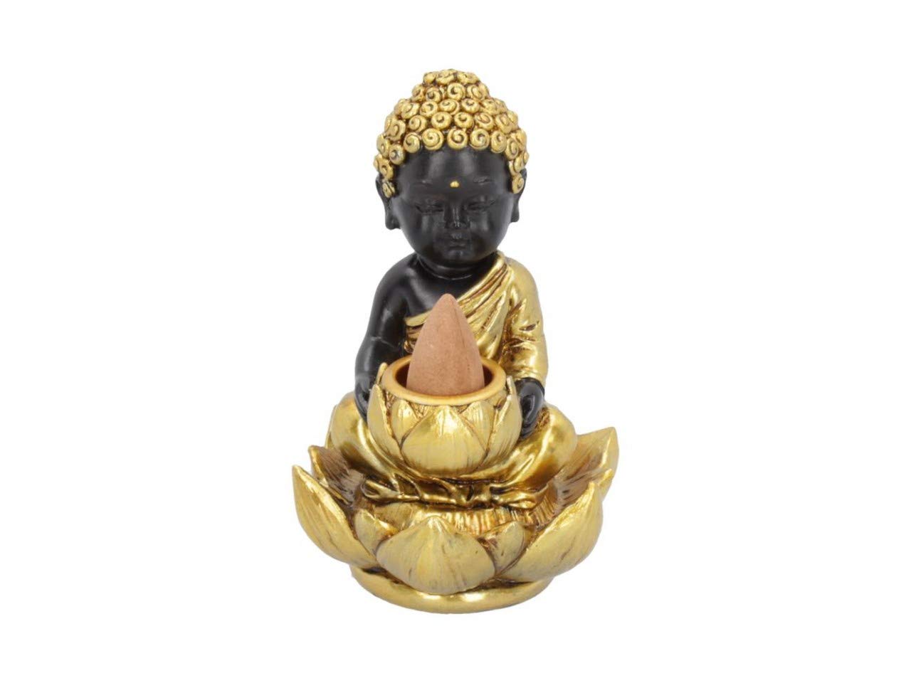 Black & Gold Baby Buddha Backflow Incense Burner 10.3Cm