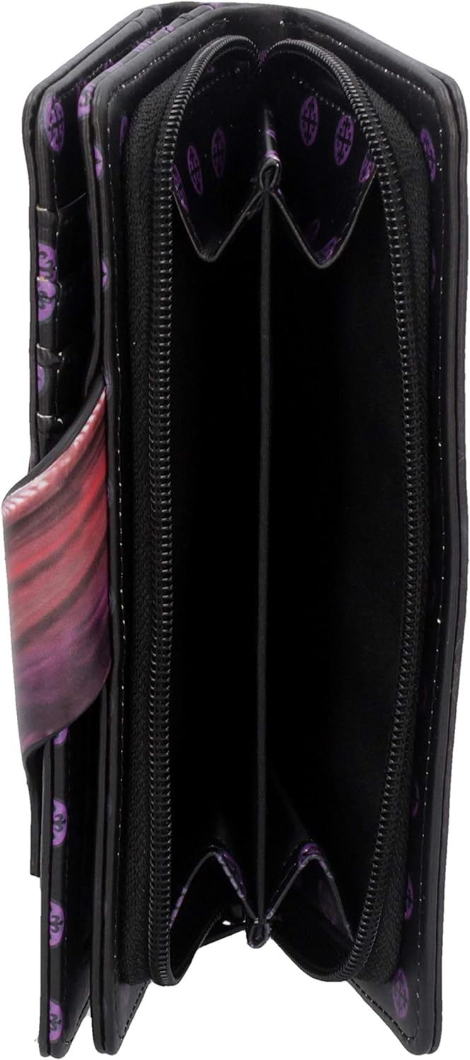 Nemesis Now Take Flight Embossed Purse Spacious Blue Dragon Wallet, 18.5cm, PU Leather, Red/Black, Intricate Baroque Designs, Wing Opening Purse, Multiple Card Slots & Zipped Coin Compartment