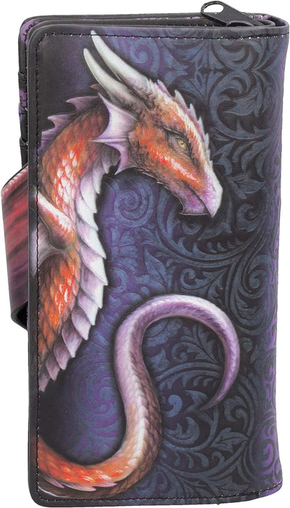 Nemesis Now Take Flight Embossed Purse Spacious Blue Dragon Wallet, 18.5cm, PU Leather, Red/Black, Intricate Baroque Designs, Wing Opening Purse, Multiple Card Slots & Zipped Coin Compartment