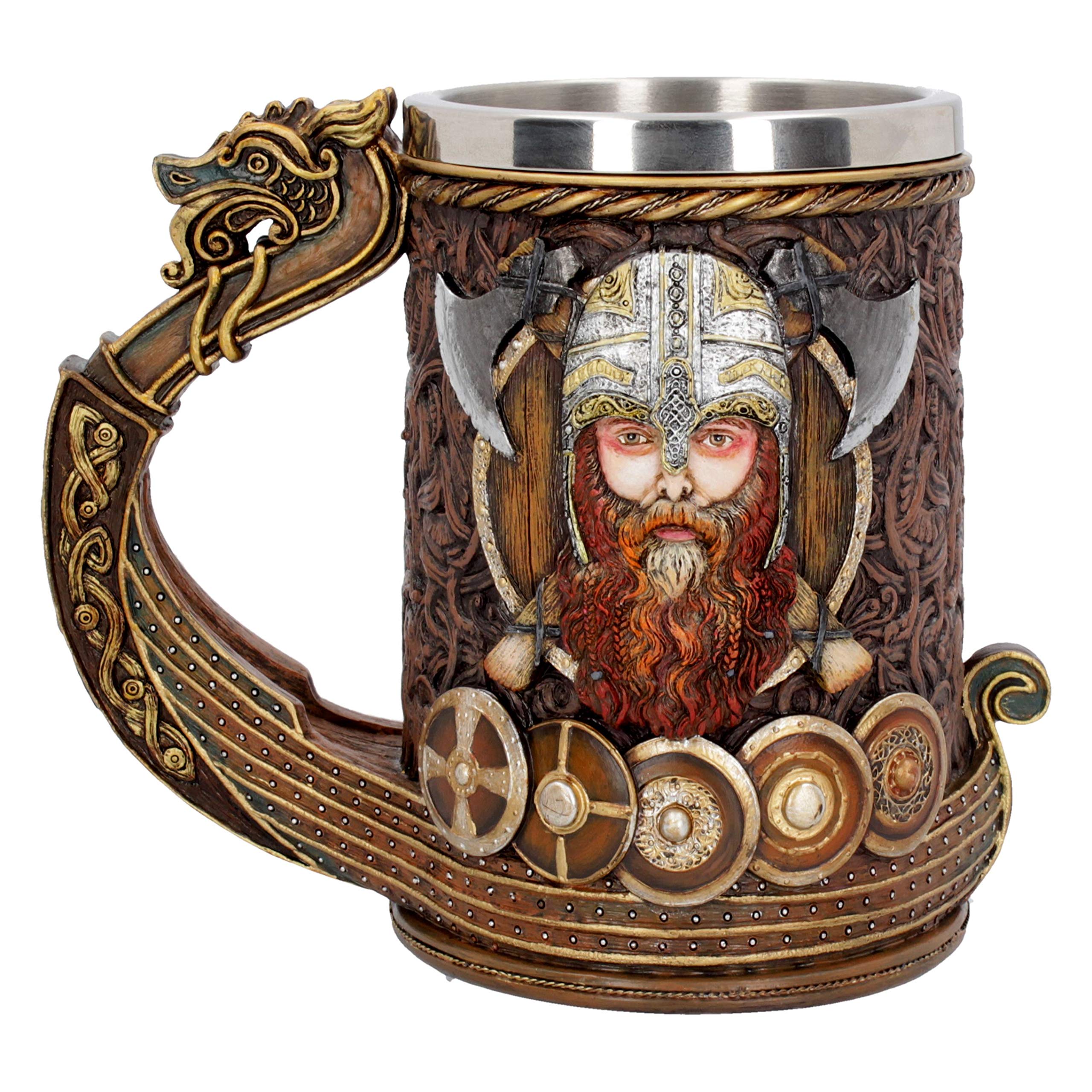 Nemesis Now Drakkar Viking Dragon Boat Tankard 15cm, Resin w. Stainless Steel, Painted, 1 Count (Pack of 1