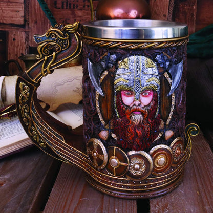 Nemesis Now Drakkar Viking Dragon Boat Tankard 15cm, Resin w. Stainless Steel, Painted, 1 Count (Pack of 1