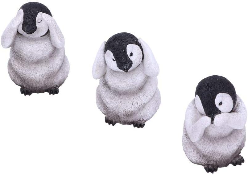 Nemesis Now U4921R0 See No, Hear No, Speak No Evil Emperor Penguin Chick Figurines, Grey, One Size