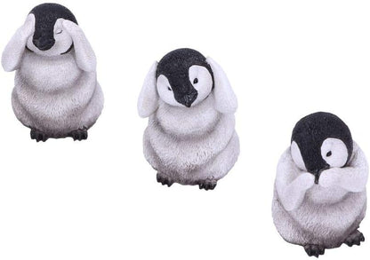 Nemesis Now U4921R0 See No, Hear No, Speak No Evil Emperor Penguin Chick Figurines, Grey, One Size