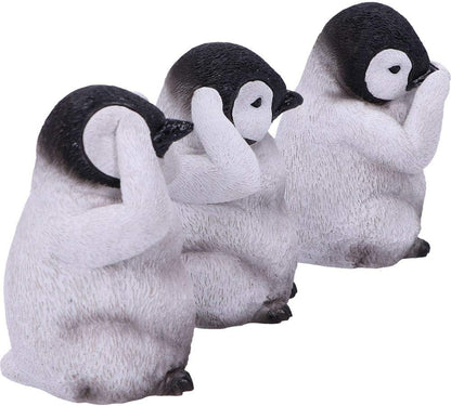 Nemesis Now U4921R0 See No, Hear No, Speak No Evil Emperor Penguin Chick Figurines, Grey, One Size
