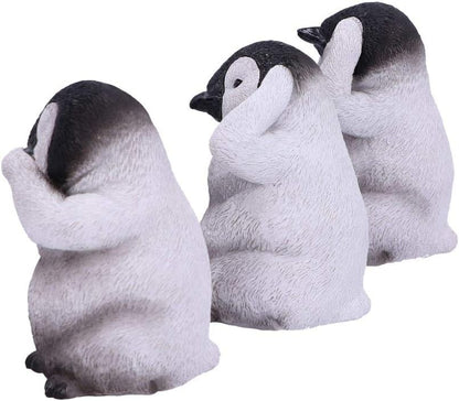 Nemesis Now U4921R0 See No, Hear No, Speak No Evil Emperor Penguin Chick Figurines, Grey, One Size