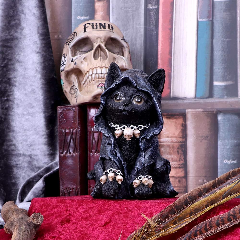 Nemesis Now Feline Cloaked Grim Reaper Cat Figurine, Polyresin, Black, 16cm