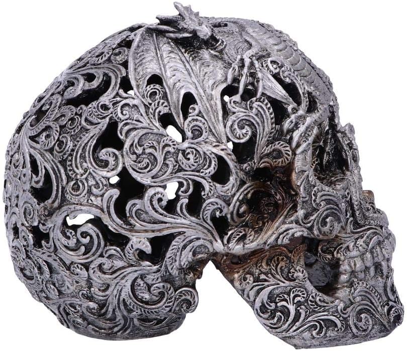 Nemesis Now Silver Cranial Drakos Engraved Dragon Skull Ornament, Polyresin, One Size
