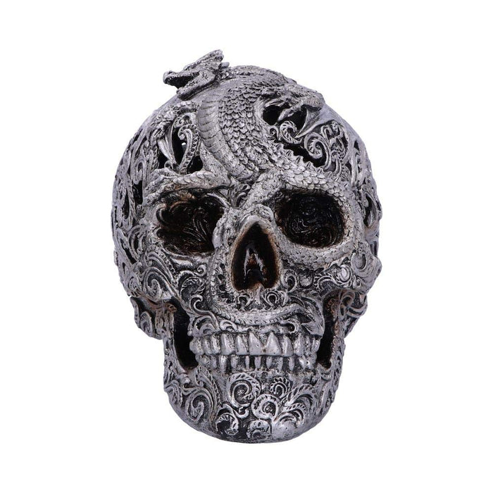 Nemesis Now Silver Cranial Drakos Engraved Dragon Skull Ornament, Polyresin, One Size