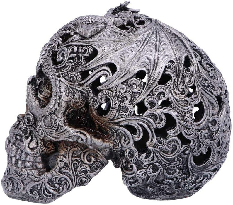 Nemesis Now Silver Cranial Drakos Engraved Dragon Skull Ornament, Polyresin, One Size