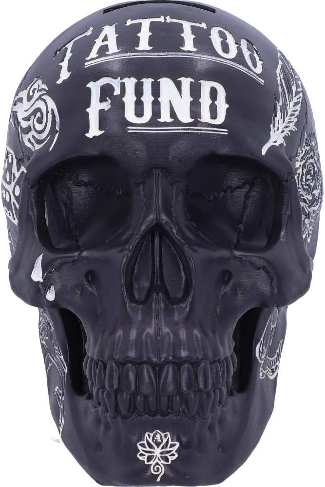 Nemesis Now Black and White Traditional Tribal Tattoo Fund Skull Money Box, Polyresin, One Size