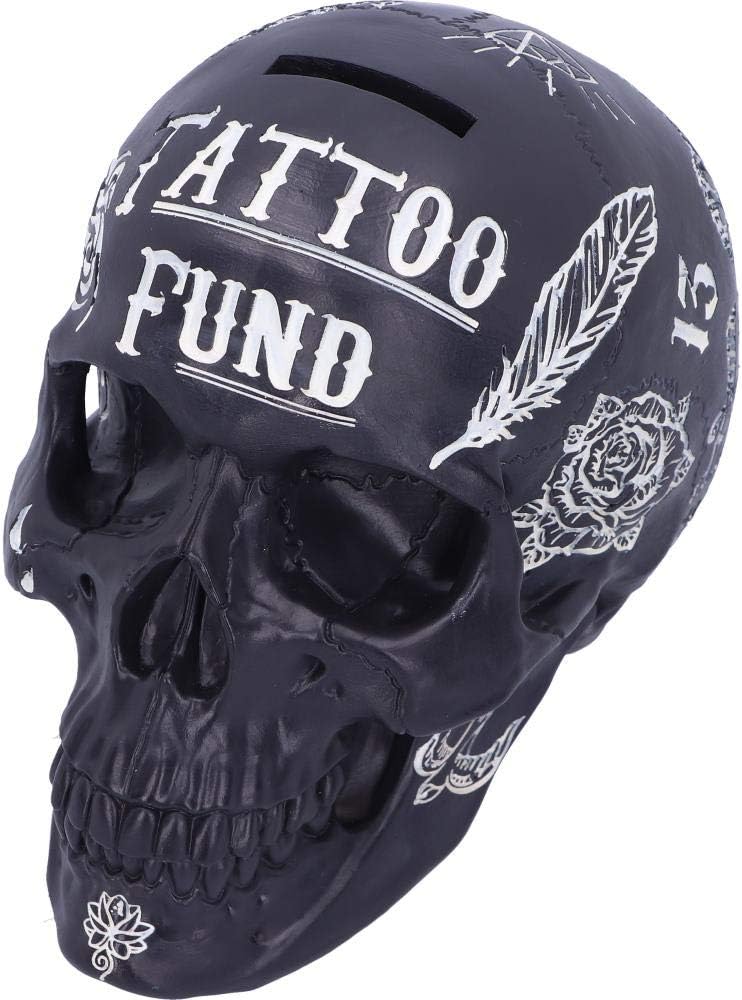 Nemesis Now Black and White Traditional Tribal Tattoo Fund Skull Money Box, Polyresin, One Size