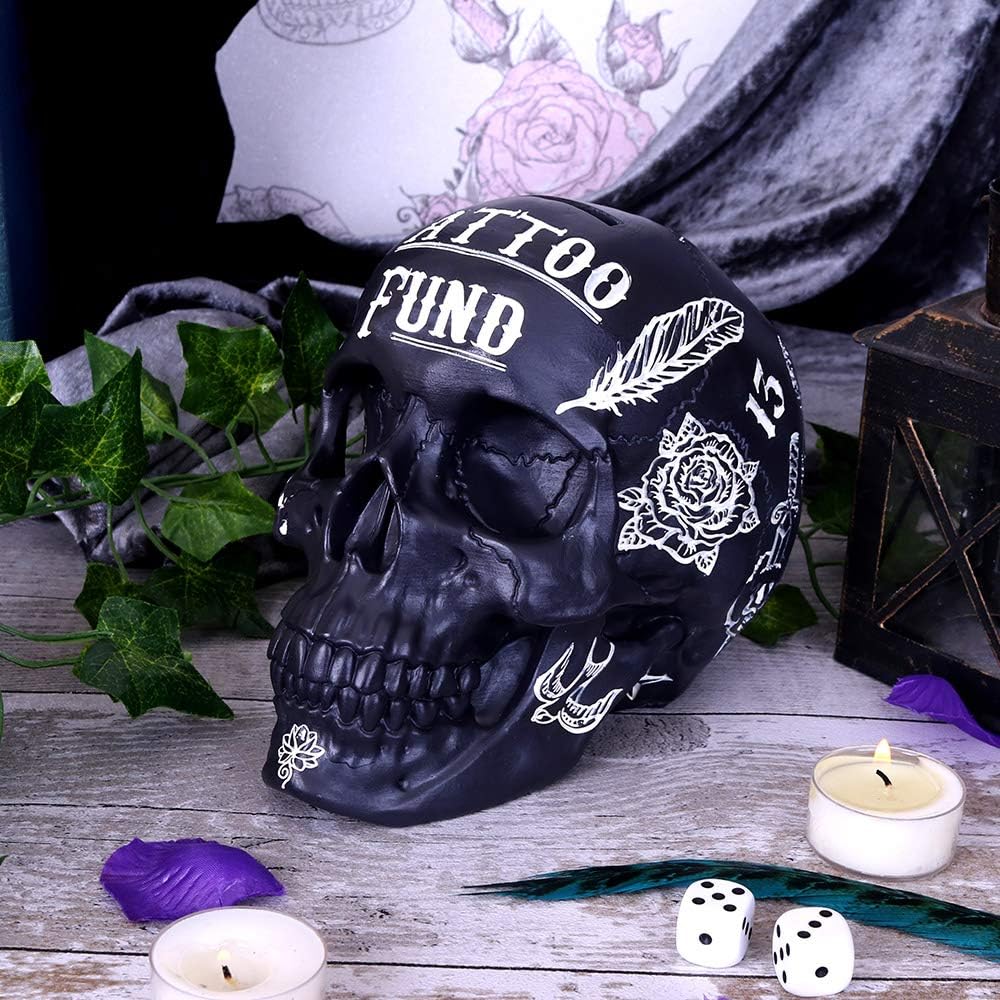 Nemesis Now Black and White Traditional Tribal Tattoo Fund Skull Money Box, Polyresin, One Size