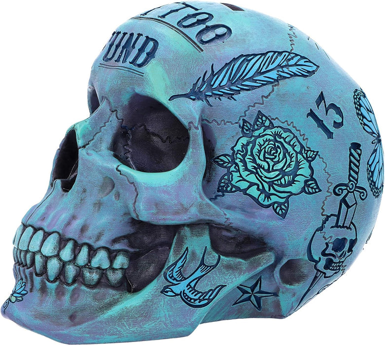 Nemesis Now Aqua Blue Traditional, Tribal Tattoo Fund Skull Adorno de Calavera, Polirresina, Azul, Talla única