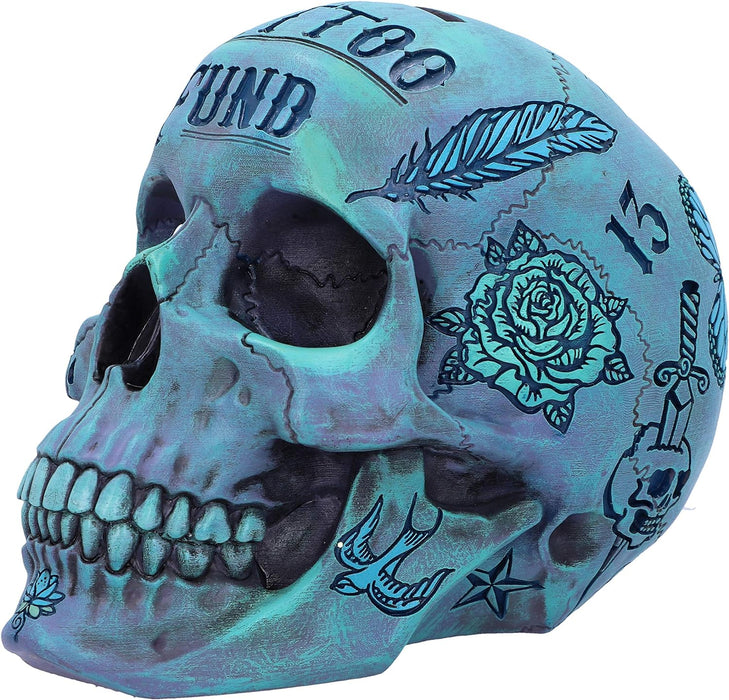 Nemesis Now Aqua Blue Traditional, Tribal Tattoo Fund Skull Adorno de Calavera, Polirresina, Azul, Talla única