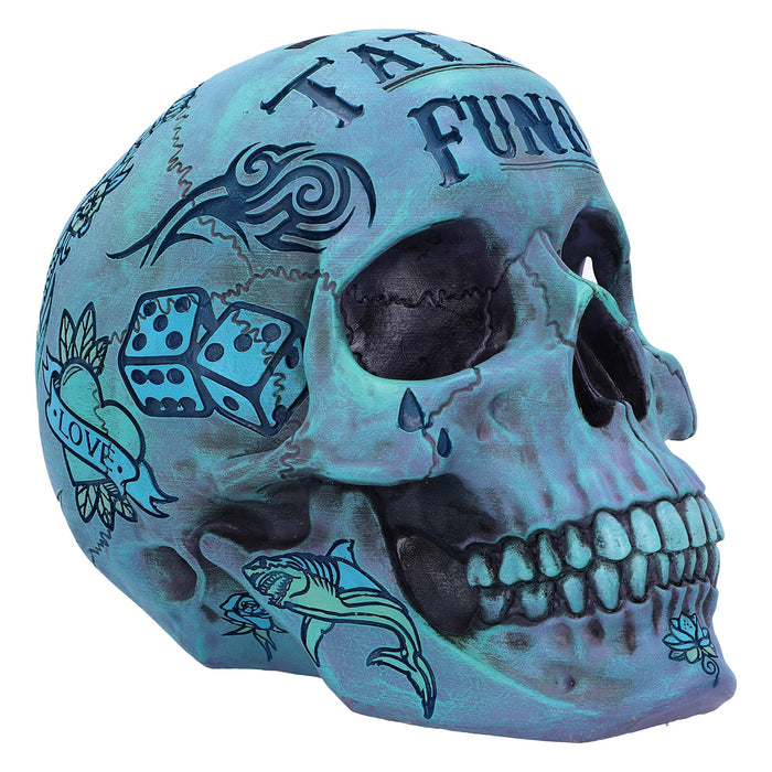 Nemesis Now Aqua Blue Traditional, Tribal Tattoo Fund Skull Adorno de Calavera, Polirresina, Azul, Talla única