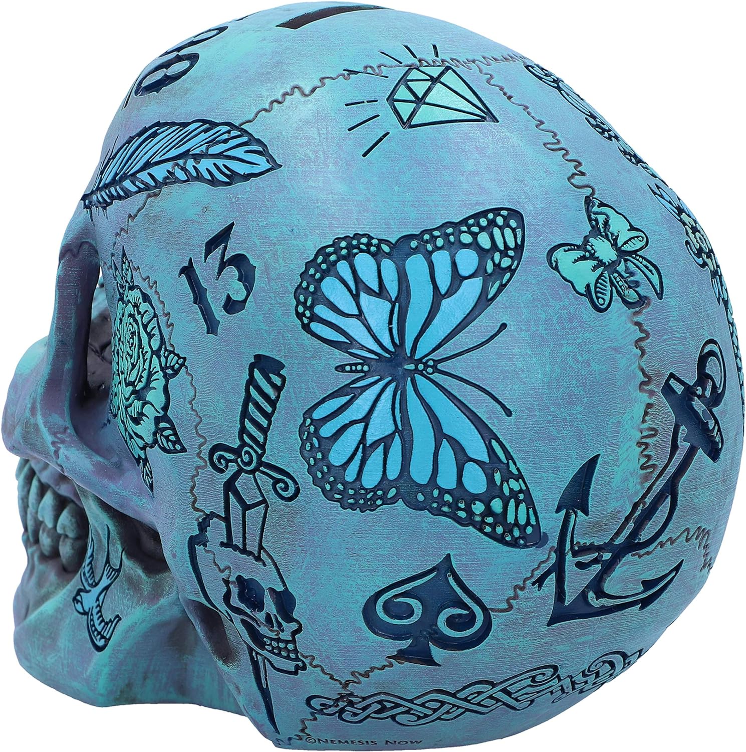 Nemesis Now Aqua Blue Traditional, Tribal Tattoo Fund Skull, Polyresin, One Size