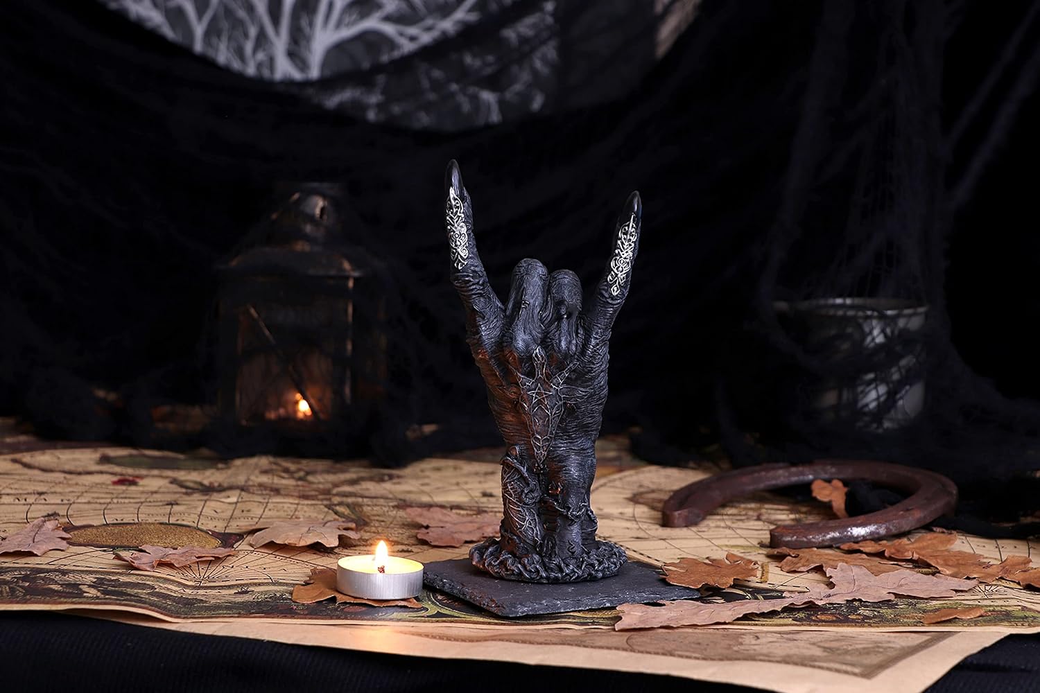 Nemesis Now B5159R0 Baphomet's Horns Horror Hand Figurine, polyresin, Black and Silver