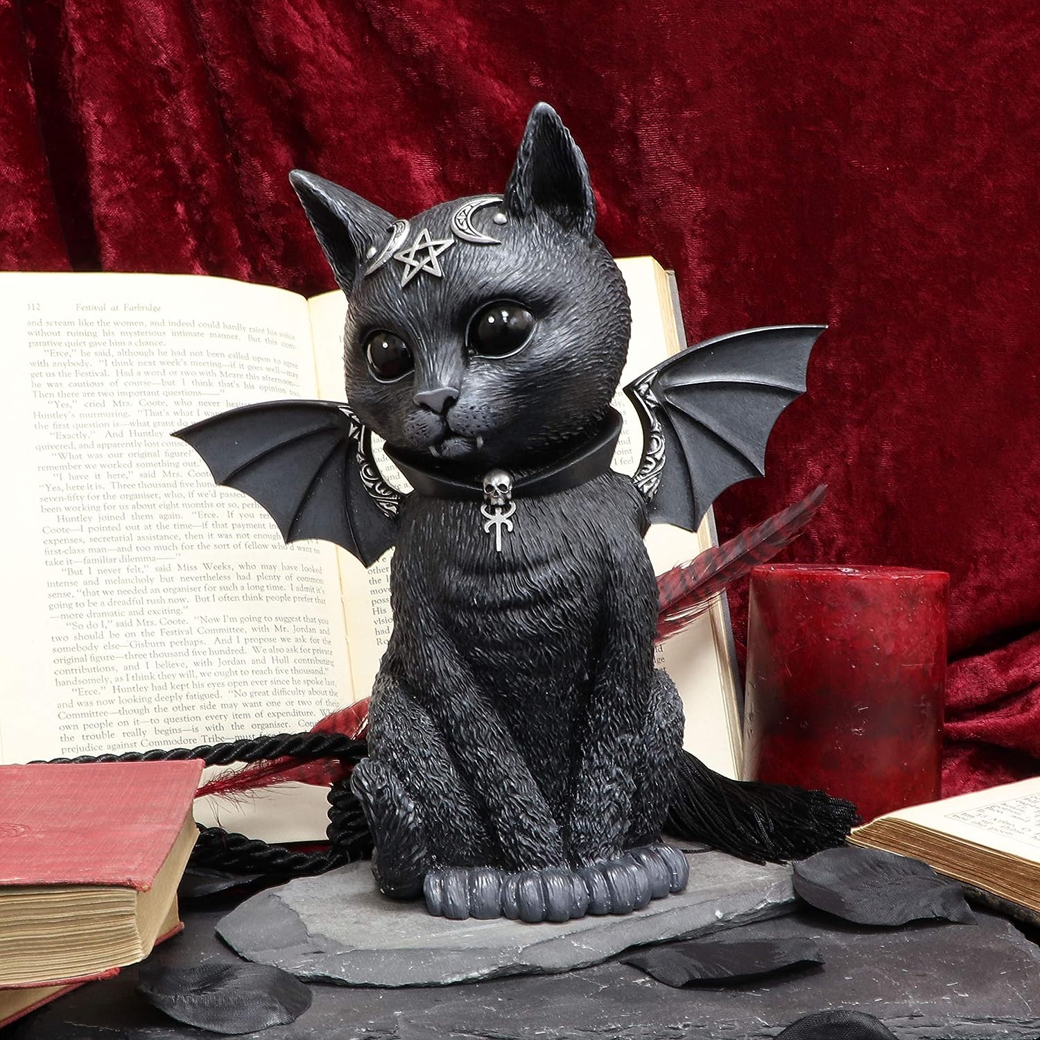 Nemesis Now Large Malpuss Winged Occult Cat Figurine, Black, 24cm
