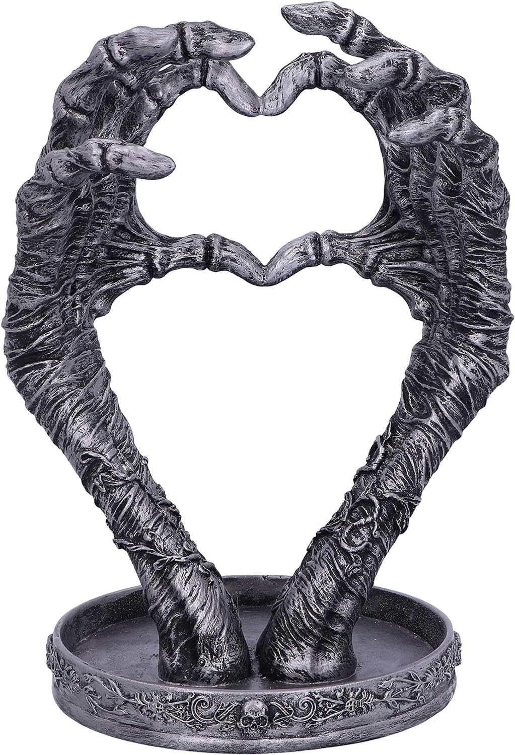 Nemesis Now Gothic Mummified Love Heart Hands Jewellery Dish Holder, Silver, 22cm
