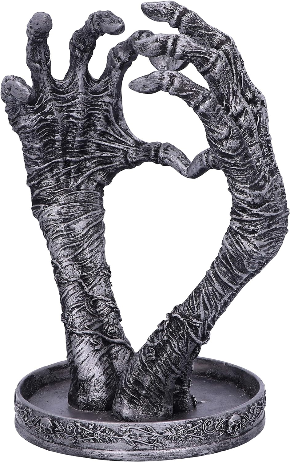 Nemesis Now Gothic Mummified Love Heart Hands Jewellery Dish Holder, Silver, 22cm