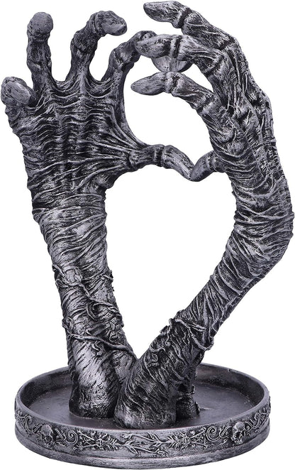 Nemesis Now Gothic Mummified Love Heart Hands Jewellery Dish Holder, Silver, 22cm