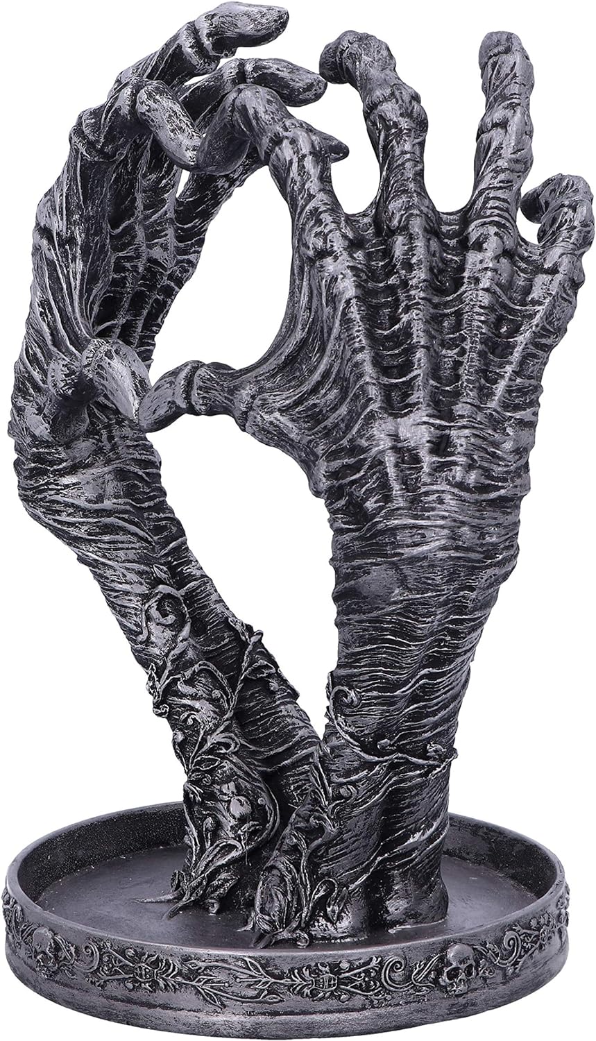 Nemesis Now Gothic Mummified Love Heart Hands Jewellery Dish Holder, Silver, 22cm