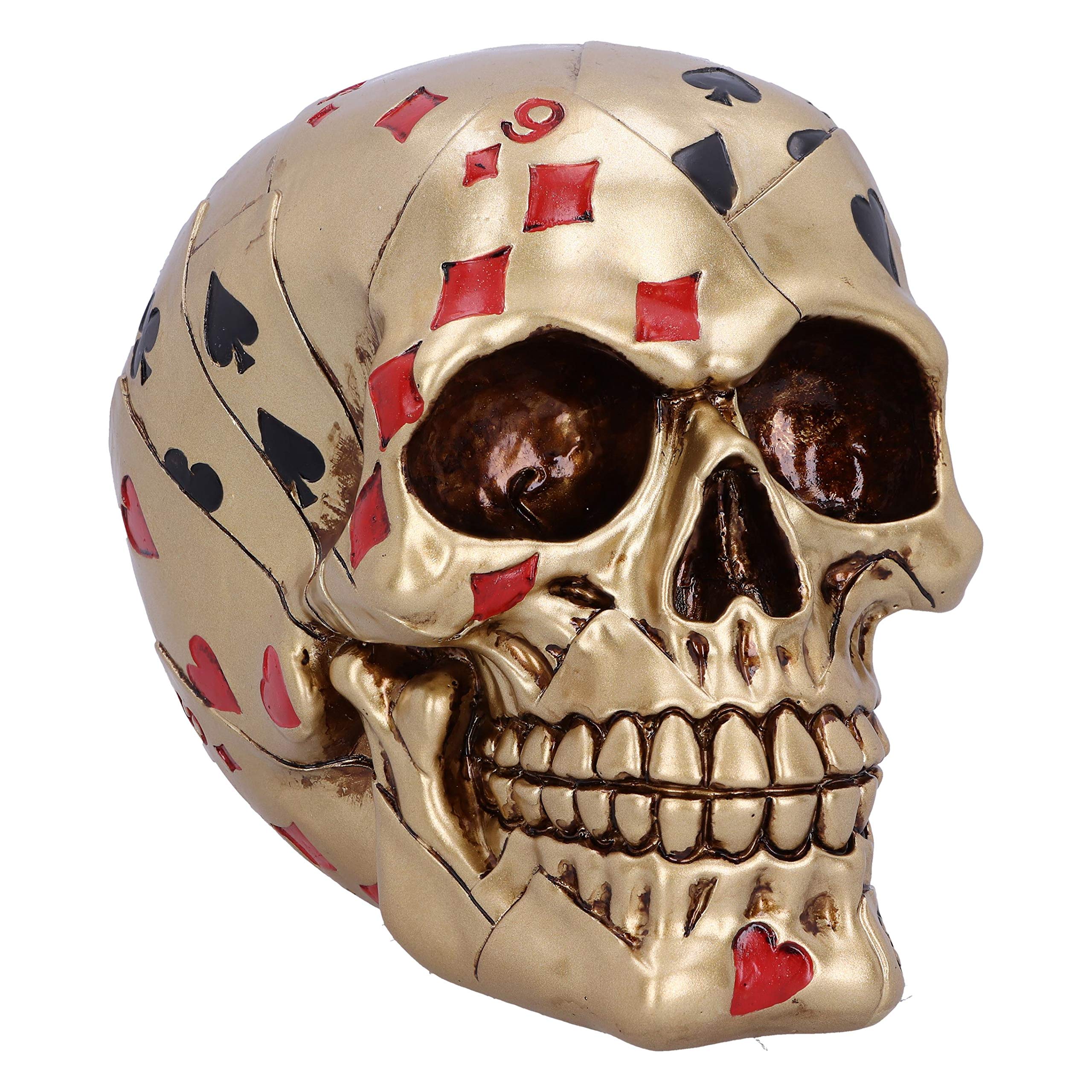 Nemesis Now Dead Mans Hand Golden Playing Card Skull Ornament,15cm