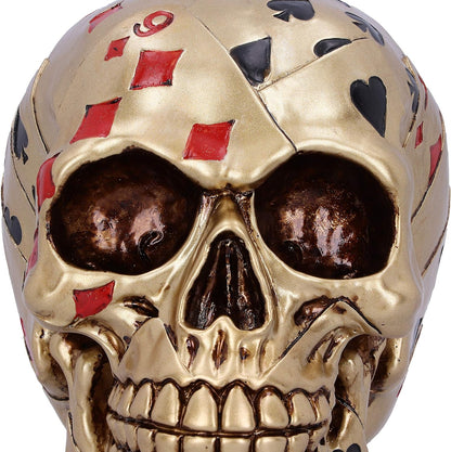 Nemesis Now Dead Mans Hand Golden Playing Card Skull Ornament,15cm