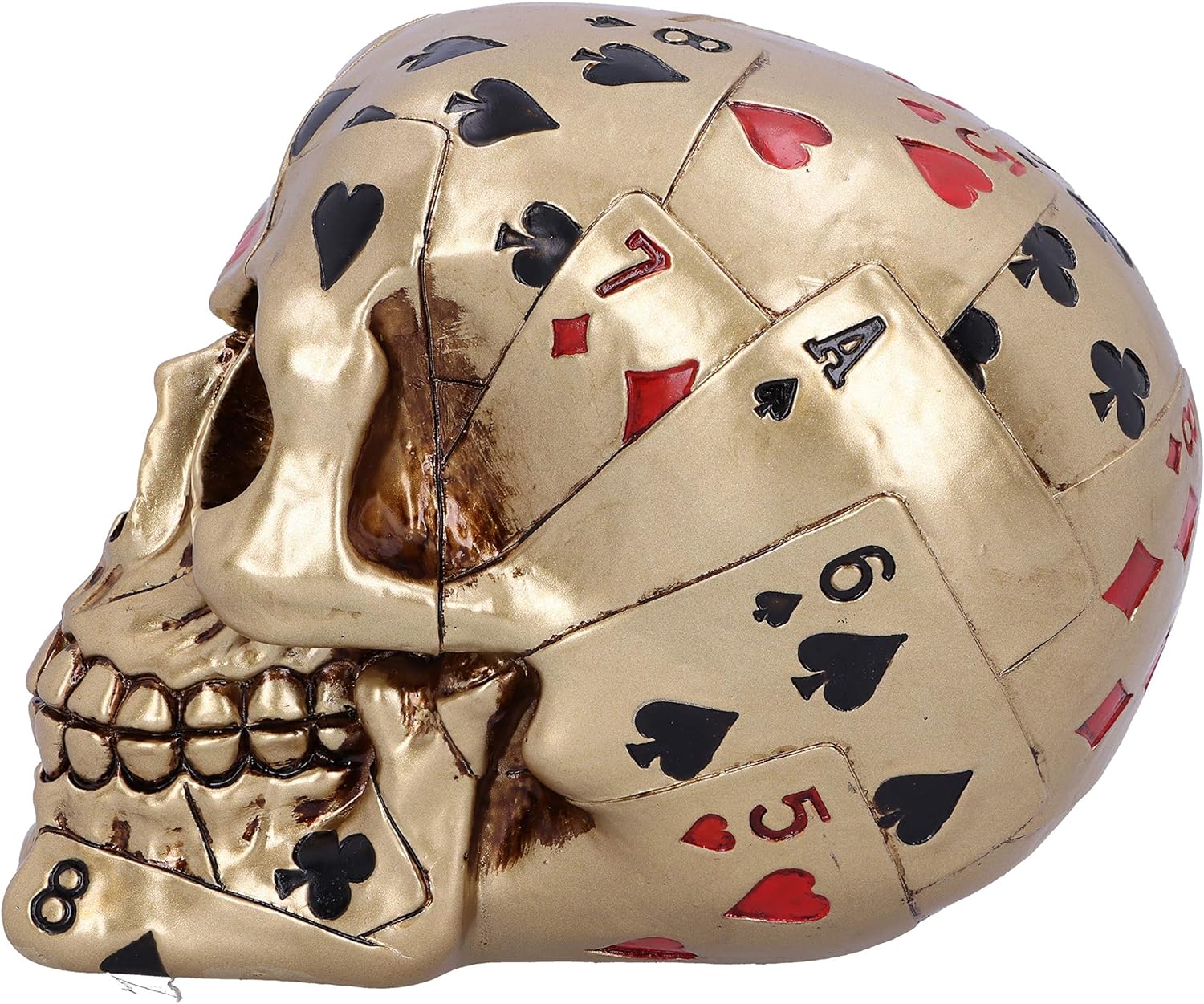 Nemesis Now Dead Mans Hand Golden Playing Card Skull Ornament,15cm