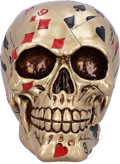 Nemesis Now Dead Mans Hand Golden Playing Card Skull Ornament,15cm