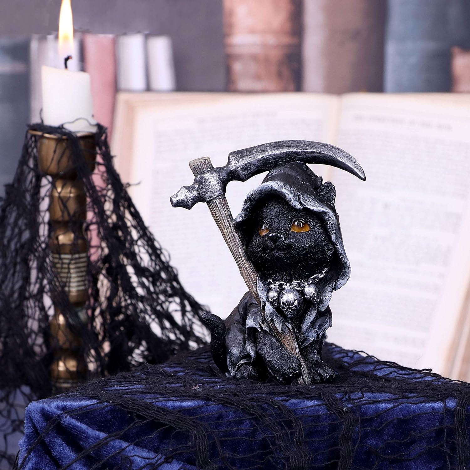 Nemesis Now Amara Grim Reaper Feline Cat Figurine, Black, 10.2cm