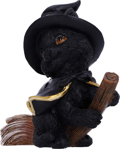 Nemesis Now Tabitha Small Witches Familiar Black Cat and Broomstick Figurine, 11cm