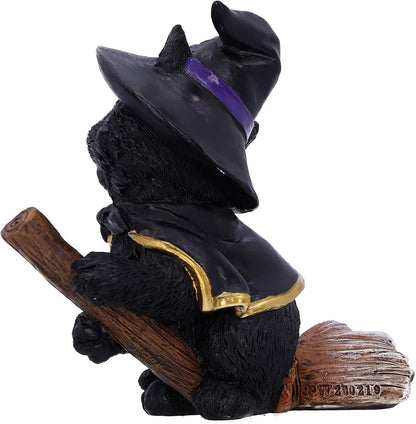 Nemesis Now Tabitha Small Witches Familiar Black Cat and Broomstick Figurine, 11cm