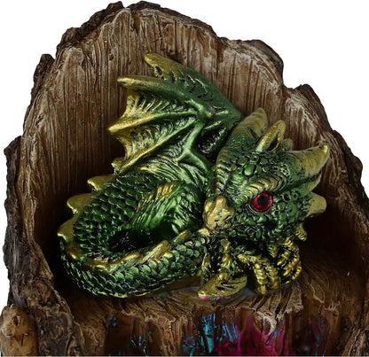 Nemesis Now Arboreal Hatchling Green Dragon in Tree Trunk Light Up Figurine, Red, 10.8cm, U5288S0
