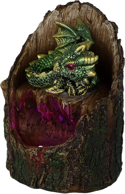Nemesis Now Arboreal Hatchling Green Dragon in Tree Trunk Light Up Figurine, Red, 10.8cm, U5288S0