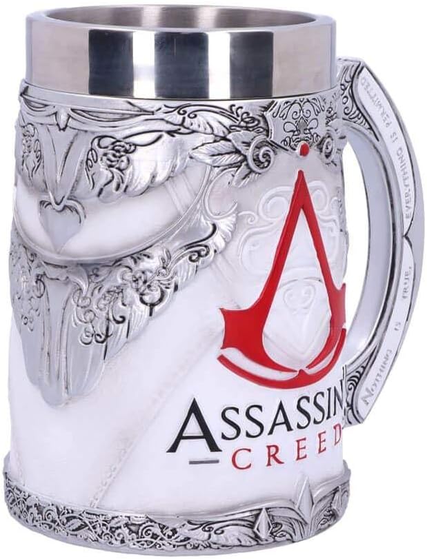 Nemesis Now B5296S0 Officially Licensed Assassins Creed White Game Tankard, Resin w. Stainless Steel, 300 milliliters, Multicolour