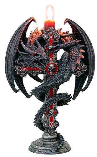Nemesis Now Anne Stokes Gothic Guardian Dragon Cross Candle Holder 26.5cm, Black